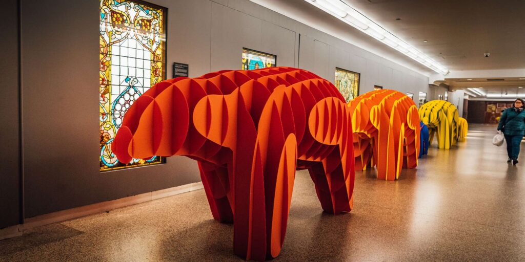 Colorful, hibernating bears appear in the Pedway to delight underground commuters all winter
