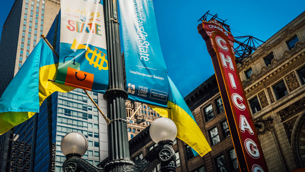 Ukrainian flags adorn State Street in celebration of nation’s independence day